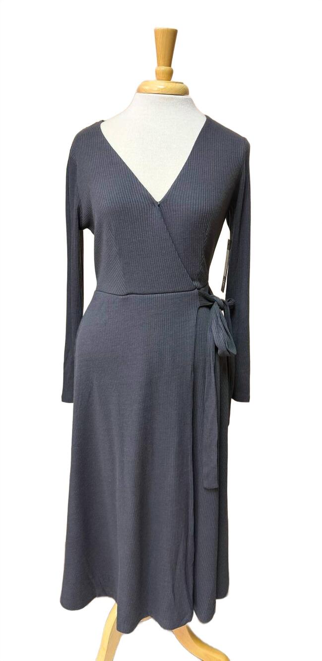 NEW AS U WISH women's v neck wrap knit dress in blue